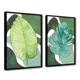 Quadro Decorativo Textura Cx Alta 2un 40x60 Folha Sob Verde1  Titulo Moldura Preta