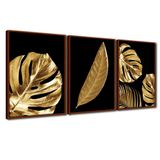 Quadro Premium Textura Cxalta Folha Ouro Em Preto1 3un 40x60 Titulo Moldura Ocre