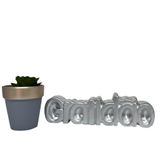 Conjunto Decoração Vaso Cinza Artesanal + Palavra Gratidão