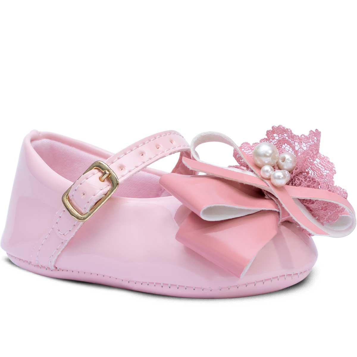 Sapato Bebê Menina Batizado Sapatilha Infantil Boneca 01.05 Cor:rosa,tamanho:m