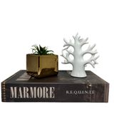 Kit Decoração Livro Marmore + Vaso Cobre + Árvore Cerâmica