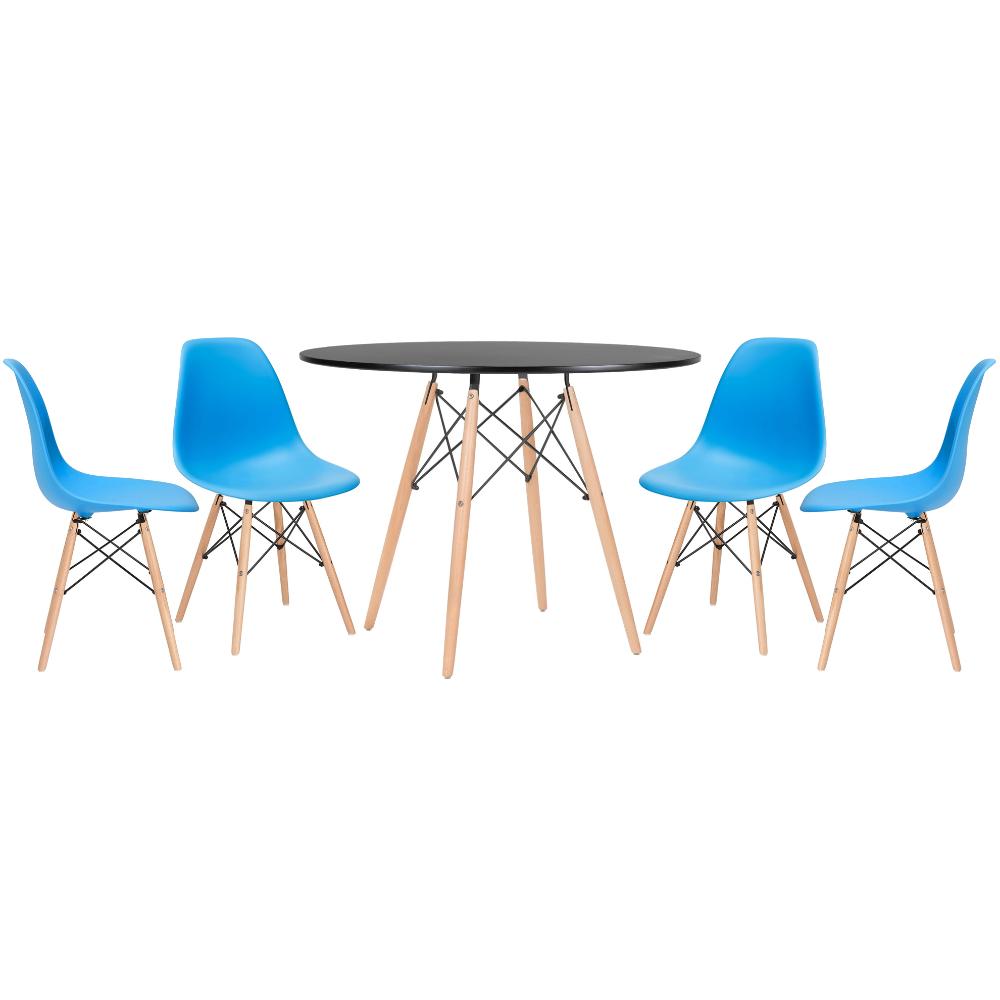 KIT - Mesa Eames 100 cm preto + 4 cadeiras Eames Eiffel DSW azul céu