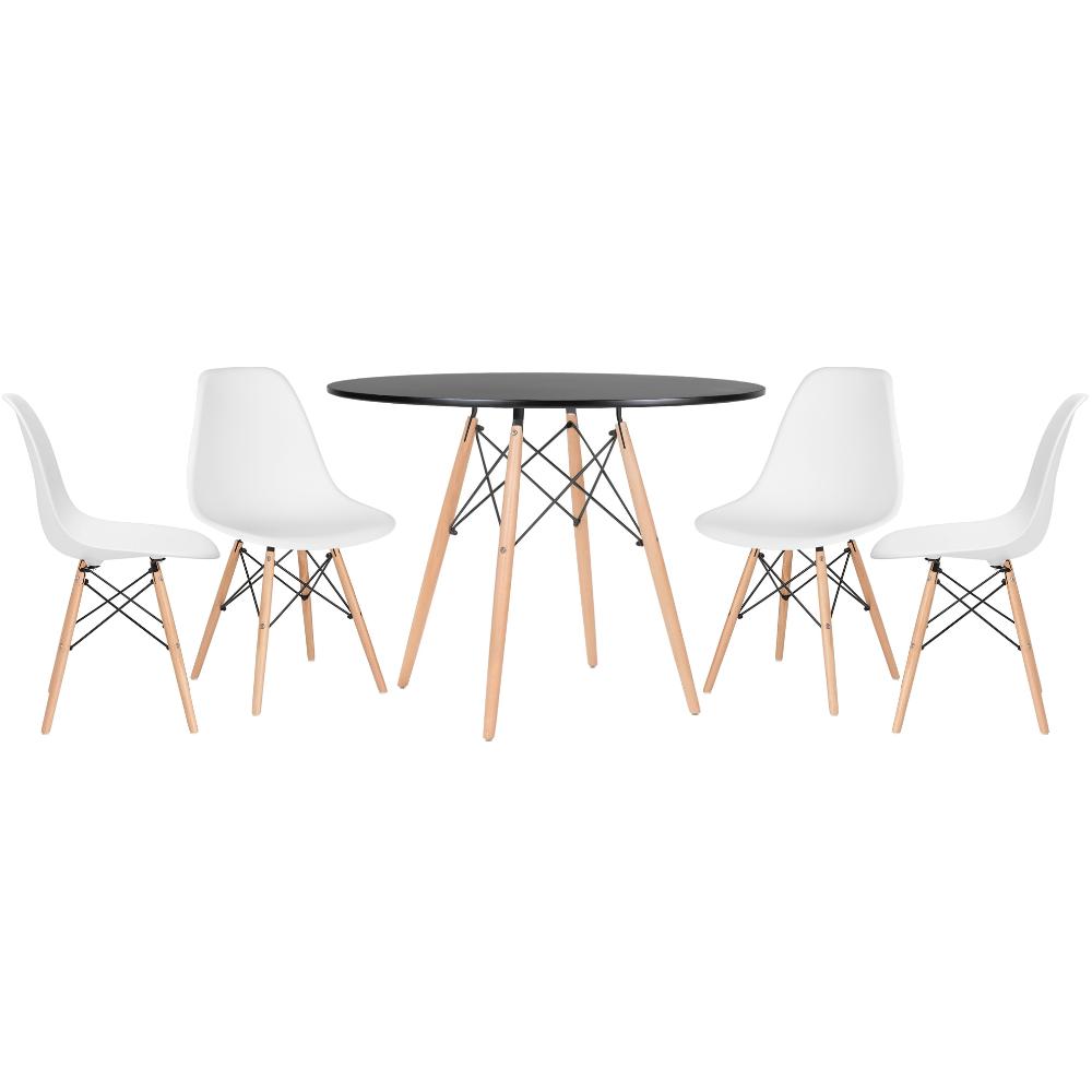 KIT - Mesa Eames 100 cm preto + 4 cadeiras Eames Eiffel DSW branco