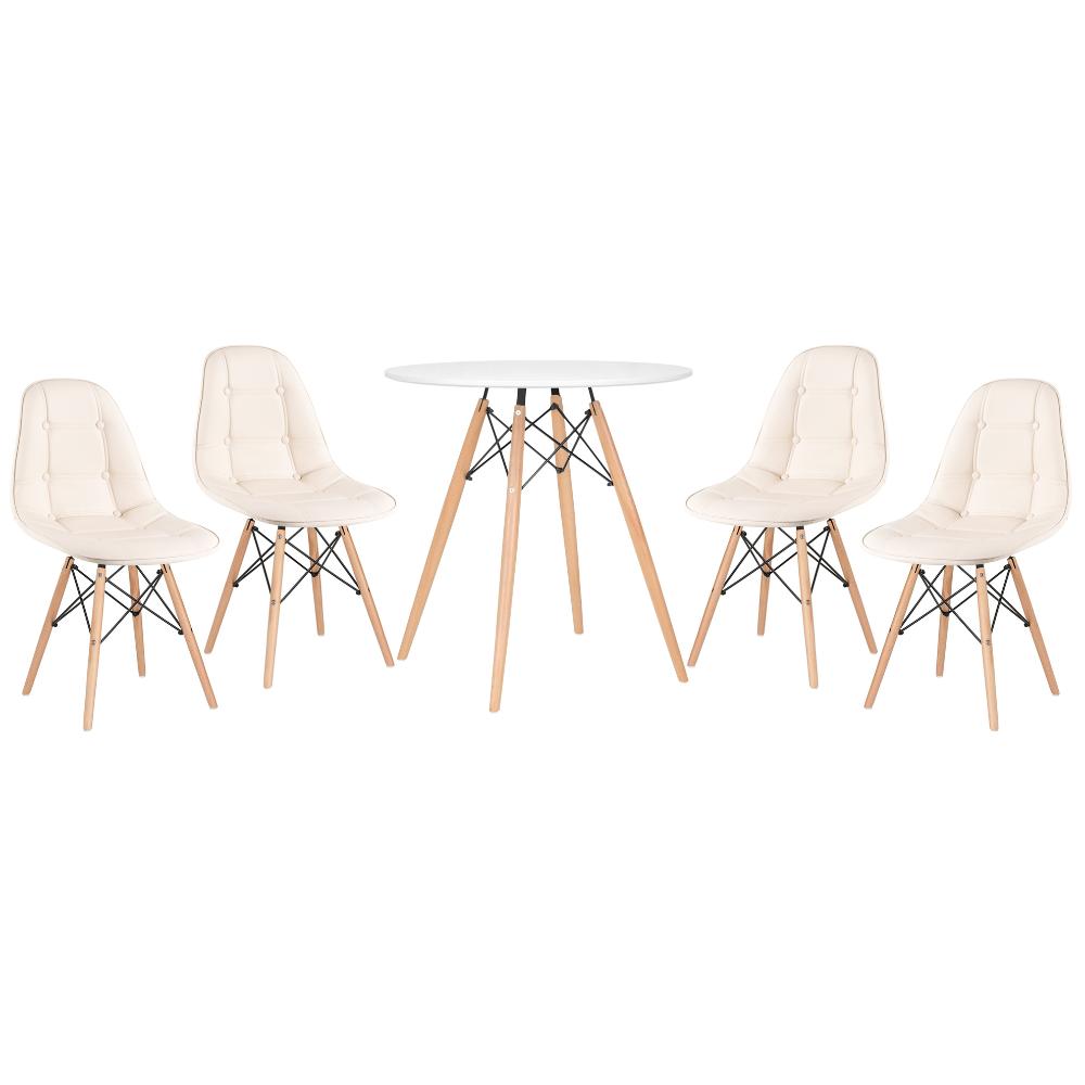 Kit - Mesa Eames 70 cm branco + 4 cadeiras estofadas Botonê creme