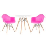 Kit - Mesa Eames 70 cm branco + 2 cadeiras Eiffel DAW com braços rosa pink