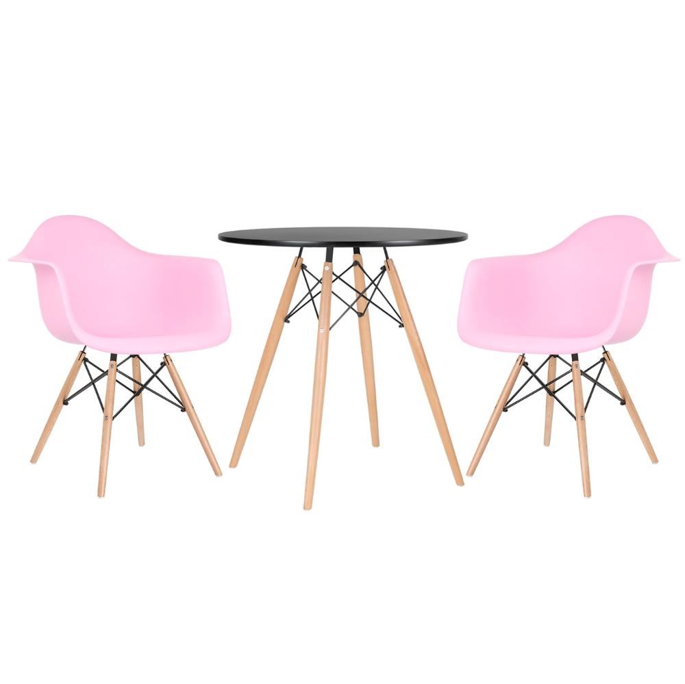 Kit - Mesa Eames 70 cm preto + 2 cadeiras Eiffel DAW com braços rosa