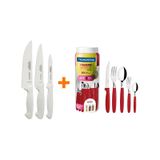 Faqueiro Premium 3pç + Faqueiro Ipanema Verm 30pc Tramontina