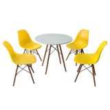 Mesa de jantar 4 cadeiras Eames Branco Amarelo 120cm Healer