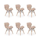 Kit 06 Cadeiras Charles Eames Eiffel Slim Wood Estofada Nude