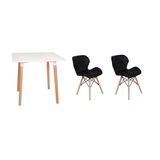 Kit Mesa Jantar Eiffel 80x80 Branca e 2 Cadeiras Slim Preta
