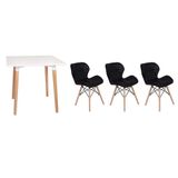 Mesa Jantar Eiffel 80cm Branca e 3 Cadeiras Slim Preta
