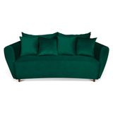 Sofá 3 Lugares Living Curvo Suede Verde Pés Castanho