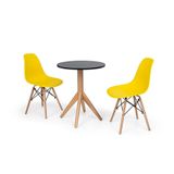 Conjunto Mesa de Jantar 60cm Preta com 2 Cadeiras Amarela