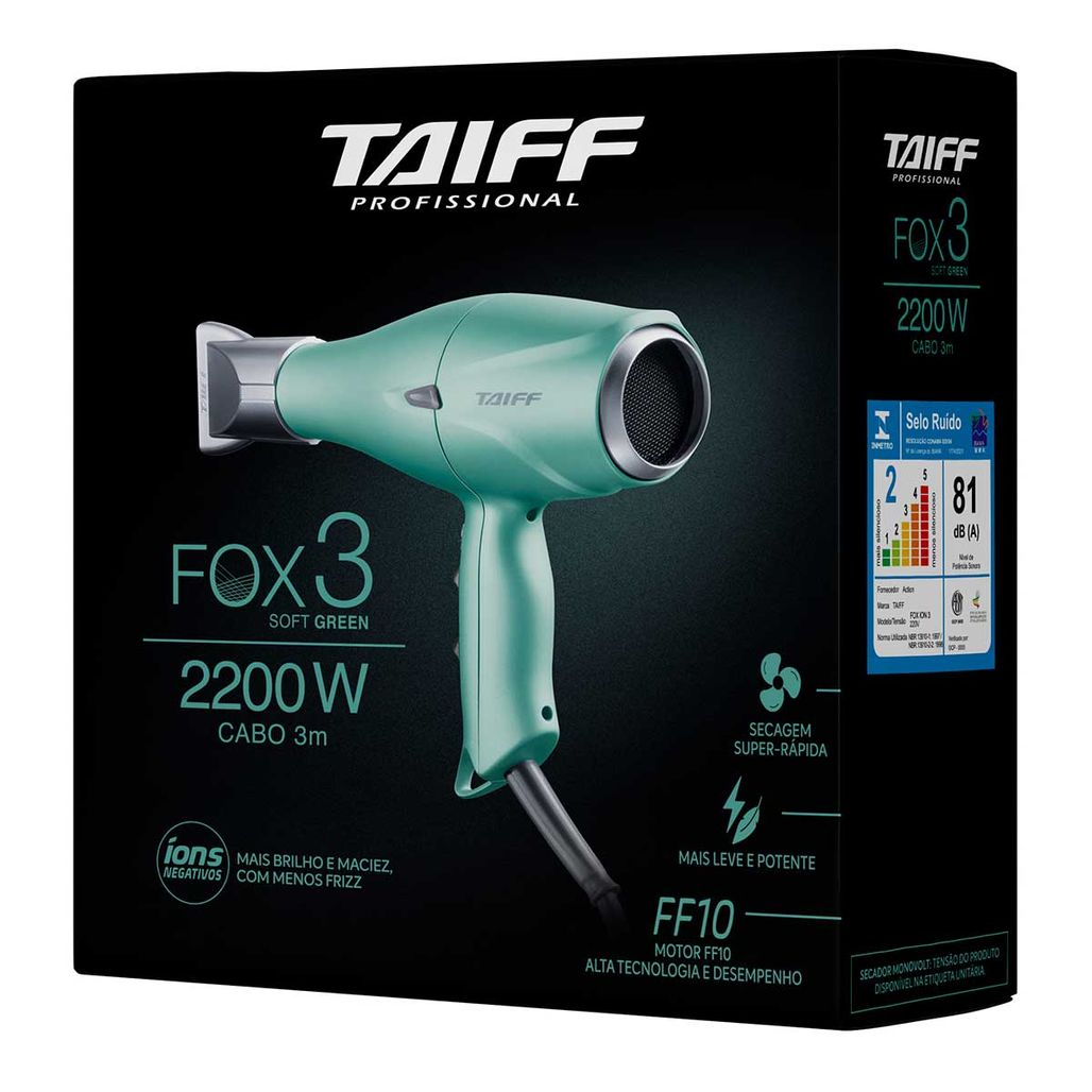 Secador de cabelo Taiff Diamante Fox Íon 3 soft green 127V