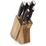 Conjunto De Facas Preto 5 Peças Em Inox + Cepo Madeira - 6600-5 Mundial