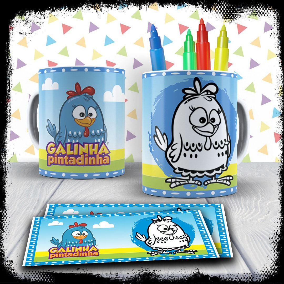 Kit Caneca Para Pintar Galinha Pintadinha + Jogo De Canetinhas Laváveis