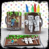 Kit Caneca Para Pintar Minecraft + Jogo De Canetinhas Laváveis