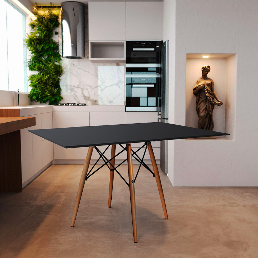 Mesa Eames Eiffel Retangular Tampo De Madeira 120x75cm Preto