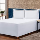 Jogo Lençol Cama Box Complet Branco Casal 03 Peças 140 Fios