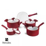 Jogo De Panelas 5 Peças Vermelhor Revestimento Ceramico Hercules