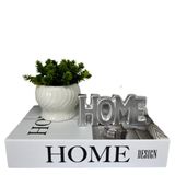 Kit Decoração Livro, Vaso Branco Cerâmico E Palavra Home