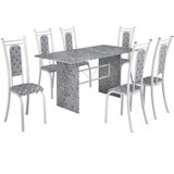 Conjunto de Mesa Teixeira tampo e pés de granito ocre com 6 cadeiras - Branco