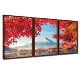 Quadros Premium Textura Cxalta Monte Fuji Outono 40x60 3un Titulos Moldura Ocre