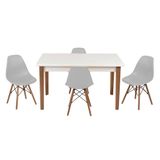 Conjunto Mesa De Jantar Luiza 135cm Branca Com 4 Cadeiras Eames Eiffel Pé Escuro - Cinza