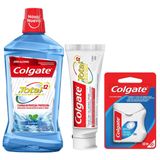 Kit Colgate Total: Creme Dental 90g + Enxaguante Bucal +Fio Dental 50m