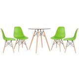 Mesa Redonda Eames Com Tampo De Vidro 70 Cm + 4 Cadeiras Eiffel Dsw Verde Claro