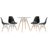 Mesa Redonda Eames Com Tampo De Vidro 70 Cm + 4 Cadeiras Eiffel Dsw Preto