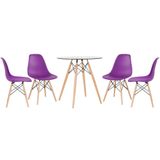 Mesa Redonda Eames Com Tampo De Vidro 70 Cm + 4 Cadeiras Eiffel Dsw Roxo