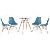 Mesa Redonda Eames Com Tampo De Vidro 70 Cm + 4 Cadeiras Eiffel Dsw Turquesa