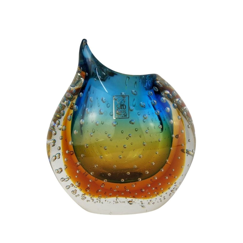 Cachepot De Murano Cristais São Marcos - Azul E Âmbar