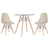 Mesa Redonda Eames Com Tampo De Vidro 70 Cm + 2 Cadeiras Eiffel Dsw Nude
