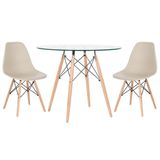 Mesa Redonda Eames Com Tampo De Vidro 80 Cm + 2 Cadeiras Eiffel Dsw Nude
