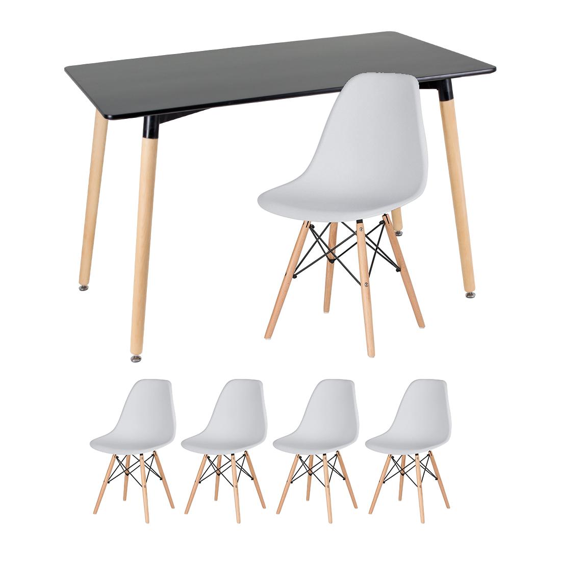 Kit - Mesa Retangular Eames 60 X 120 Cm Preto + 4 Cadeiras Eiffel Dsw Cinza Claro