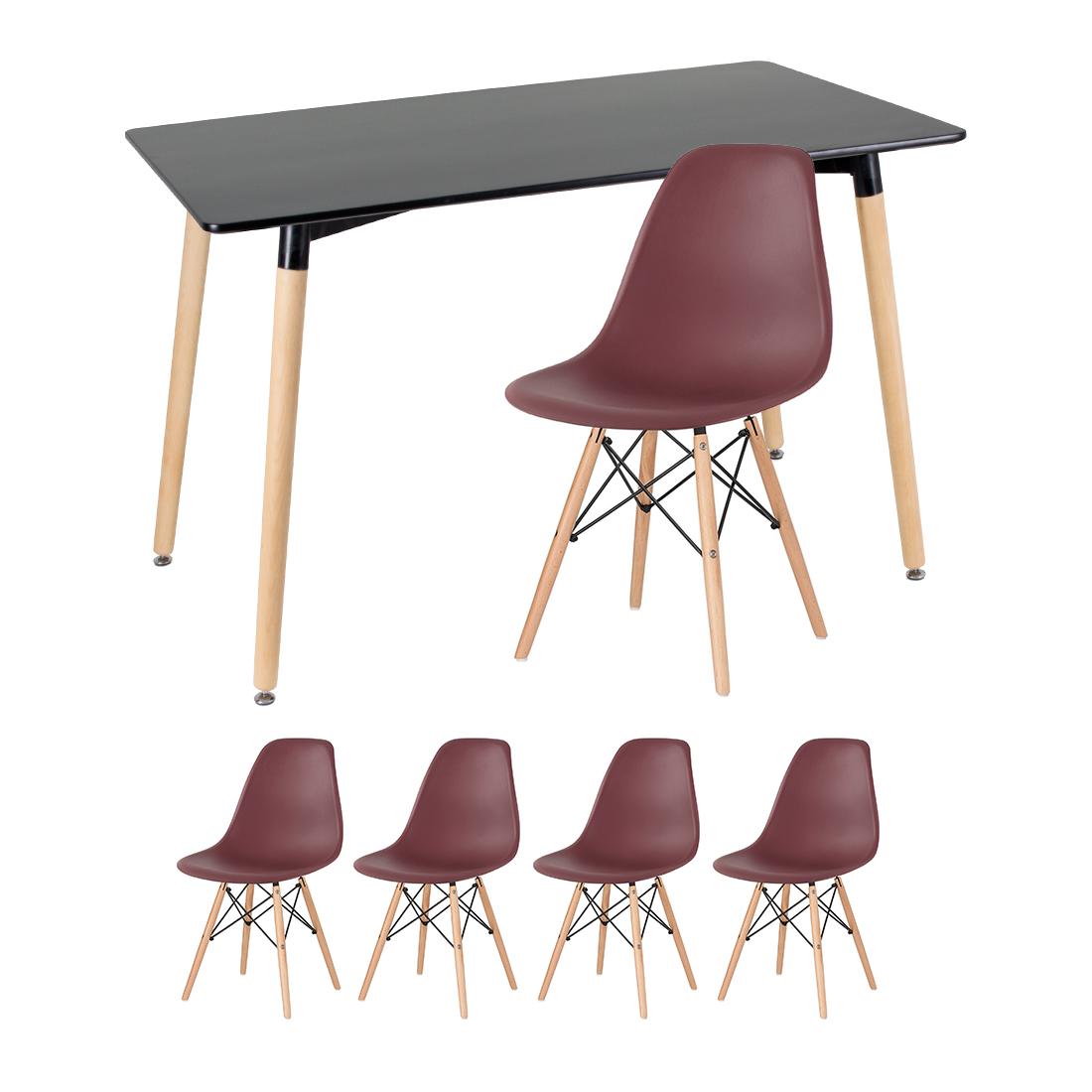 Kit - Mesa Retangular Eames 60 X 120 Cm Preto + 4 Cadeiras Eiffel Dsw Marrom