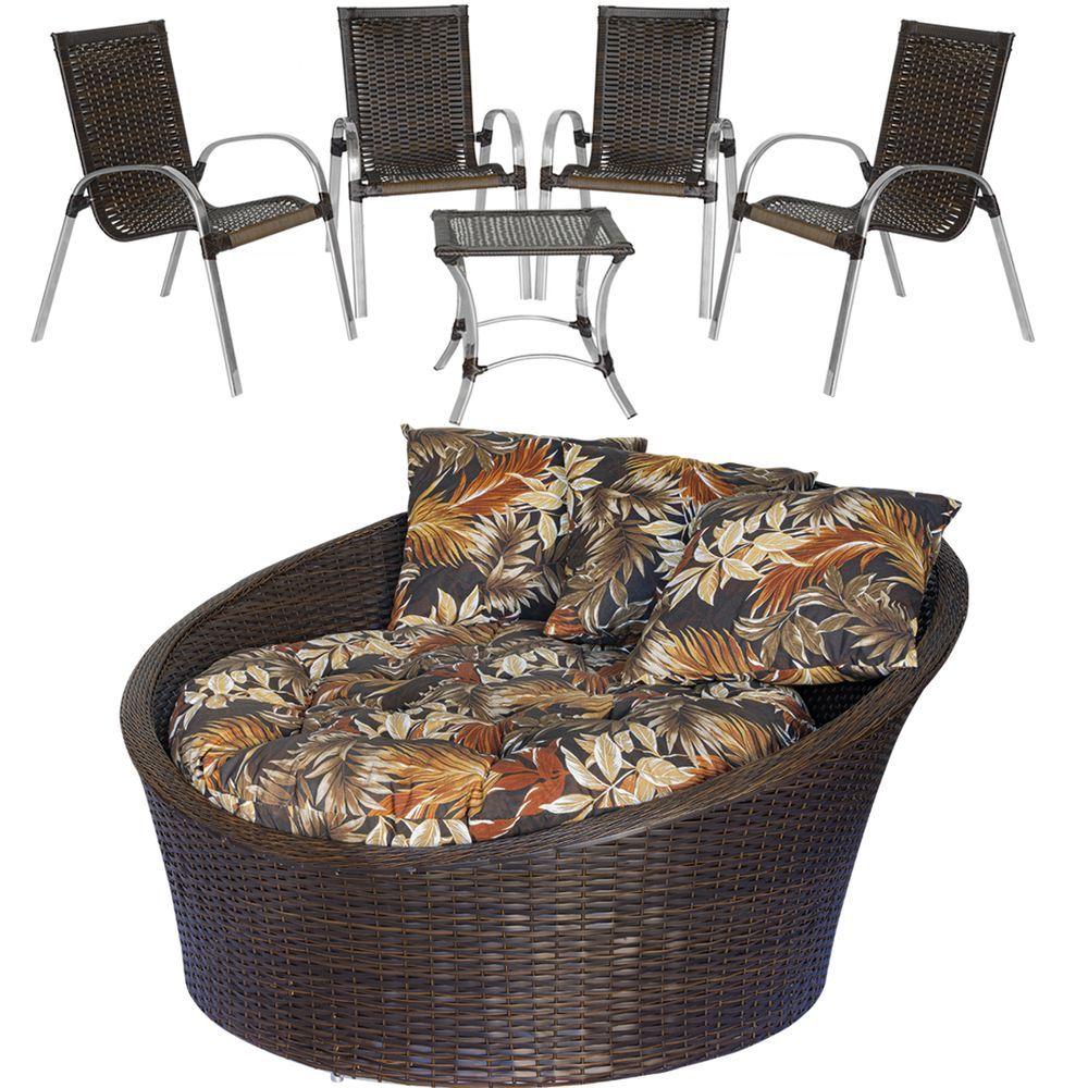 Conjunto Com Sofá Chaise Redondo Com 4 Cadeiras E Mesa Área Externa Jardim Piscina Em Alumínio