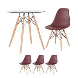 Mesa Redonda Eames Com Tampo De Vidro 70 Cm + 3 Cadeiras Eiffel Dsw Marrom