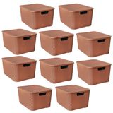 Kit 10 Caixas Organizadoras Rattan Marrom 7 Litros Com Tampa 25587 Arqplast