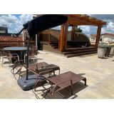 Kit 2 Espreguiçadeiras Com Mesa Apoio Aluminio Tela Piscina
