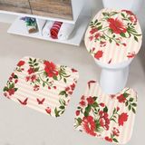 Kit Com 3 Tapetes De Banheiro Floral Vermelho