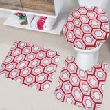 Kit Com 3 Tapetes De Banheiro Colmeia Vermelho