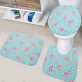 Kit Com 3 Tapetes De Banheiro Flamingo Azul