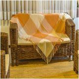Manta Xale Trançado Off White Com Laranja