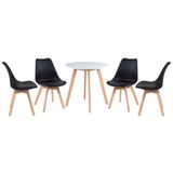 Mesa De Jantar Redonda 70 Cm Branco + 4 Cadeiras Leda Preto