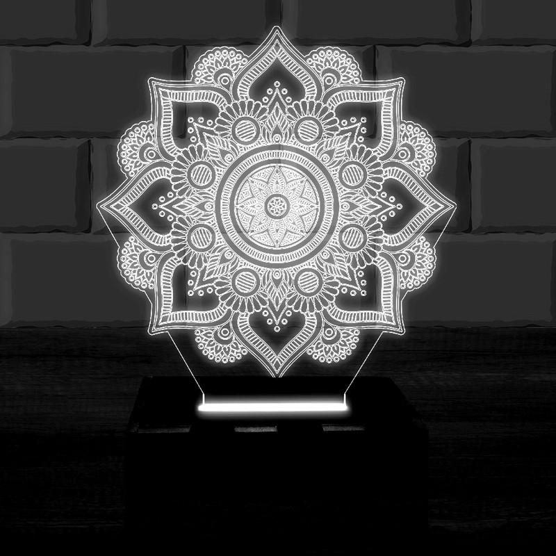 Luminária Led 3d Mandala Abajur - Branco