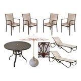 Combo Ombrelone, Espreguiçadeiras, Mesa E Cadeiras Aluminio