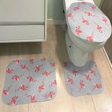 Kit Com 3 Tapetes De Banheiro Flamingo Cinza Com Pink